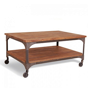 Журнальный стол Industrial Metal Rust Coffee Table on Wheels
