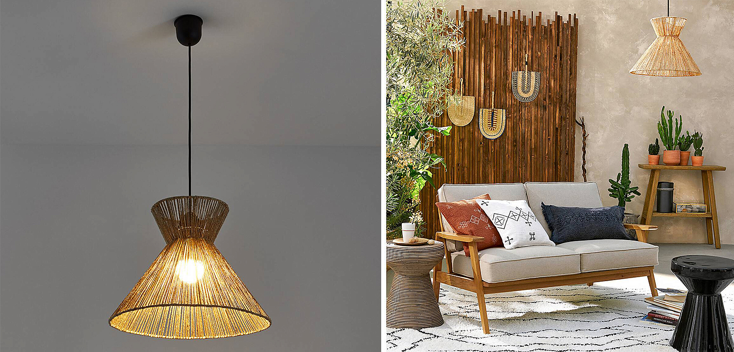 Подвесной светильник Signe Wicker Hemp Beige Horn Подвесной светильник Signe Wicker Hemp Beige Horn - Loft-Concept в Твери