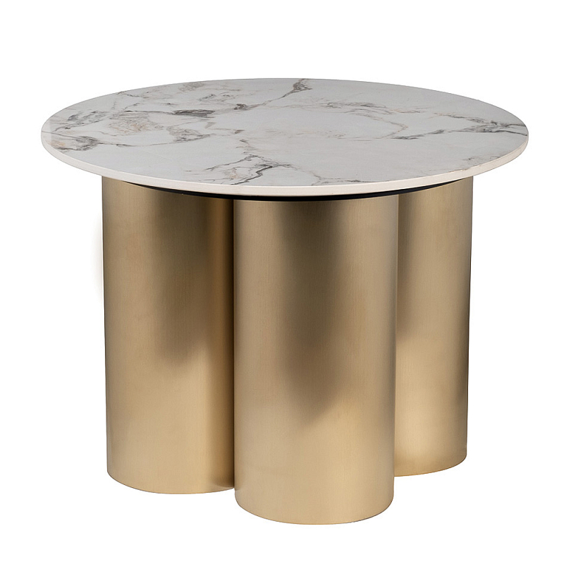 Стол журнальный круглый керамогранит белый Keramos Белый Золотой в Твери | Loft Concept 