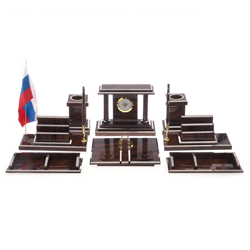 Настольный письменный набор из природного камня обсидиана Team leader Коричневый Бронза в Твери | Loft Concept 