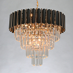 Люстра из черного металла с многоярусными подвесками из прозрачного хрусталя на золотой цепи Empire Black Chandelier Crystal варинант исполнения - 3 | Loft Concept в Твери