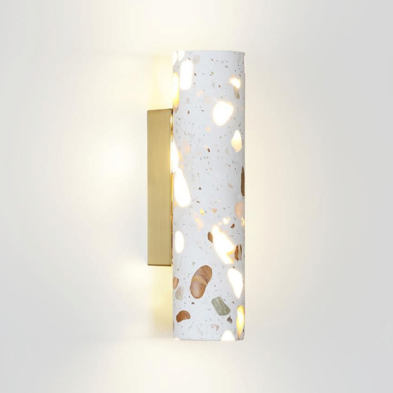 Бра с цилиндрическим белым бетонным плафоном Terrazzo Light Бронза Серый в Твери | Loft Concept 