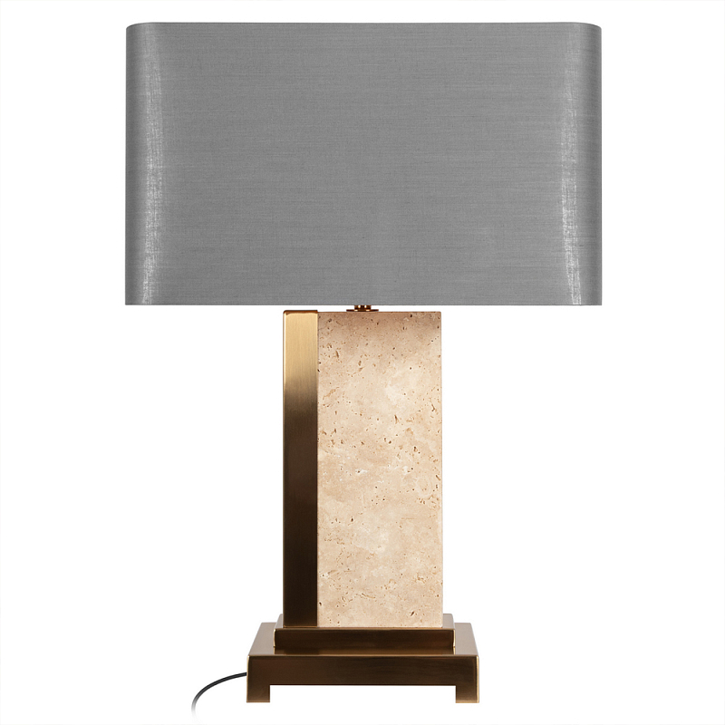 Настольная лампа с основанием из натурального камня c серым прямоугольным абажуром Lapis Tiburtinus Серый Бронза в Твери | Loft Concept 