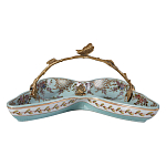 Блюдо из голубого фарфора с бронзовой ручкой в виде ветки Blue Garden варинант исполнения - 2 | Loft Concept в Твери