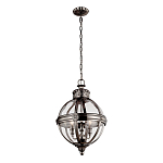 Подвесной светильник с прозрачным стеклянным плафоном в форме шара цвета никеля в индустриальном стиле на цепи 3 лампы Feiss варинант исполнения - 2 | Loft Concept в Твери