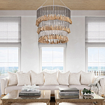 Люстра трехъярусная с декором из круглых деревянных бусин с кисточками Gray Brown Wooden Beads Chandelier варинант исполнения - 5 | Loft Concept в Твери