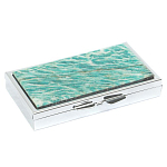 Таблетница карманная прямоугольная на 7 отделений с зеркалом и накладкой из натурального камня Амазонит Silver Stone Pillboxes варинант исполнения - 1 | Loft Concept в Твери