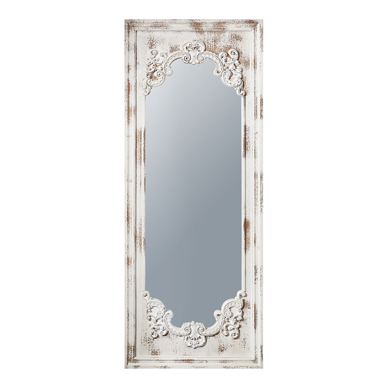 Зеркало настенное с деревянной рамой в винтажном исполнении Palace Baroque Белый Бежевый в Твери | Loft Concept 