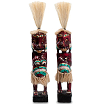 Комплект из 2-х деревянных статуэток Asmat Straw Headdress Statuettes Red Turquoise Tattoo варинант исполнения - 1 | Loft Concept в Твери