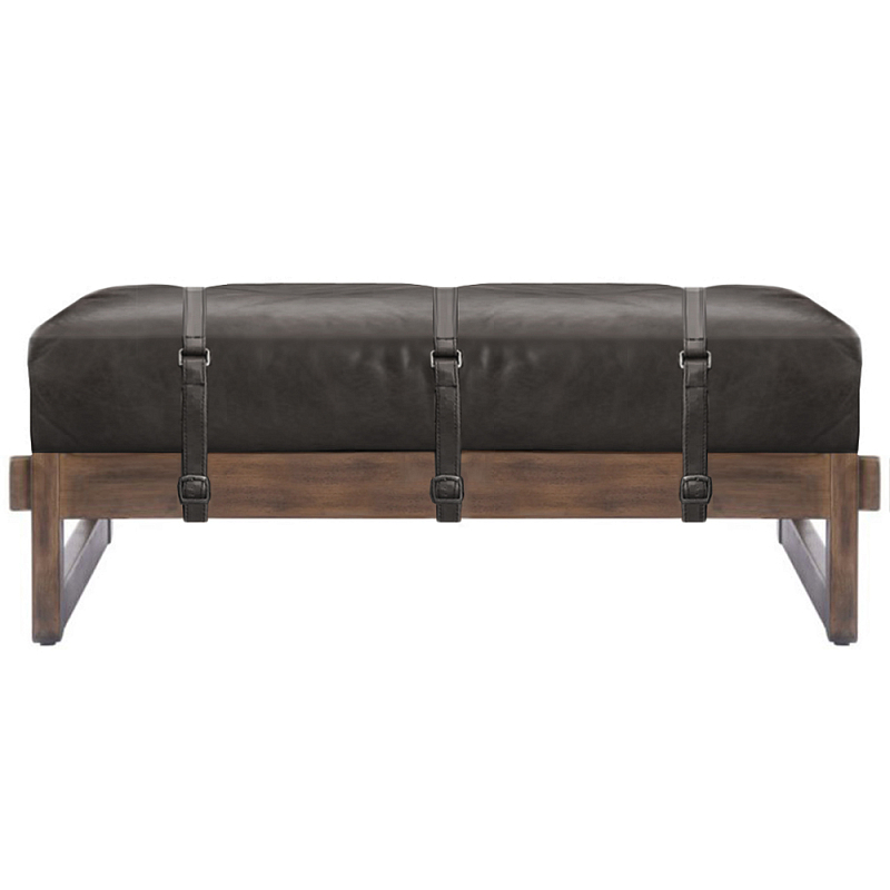 Банкетка Duncan винтажная черная кожа Черный Коричневый в Твери | Loft Concept 