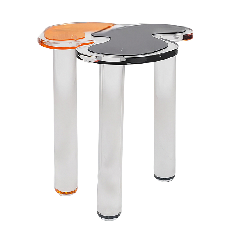 Дизайнерский журнальный стол с фигурной столешницей на 3-х прозрачных ножках Rahakif Черный Оранжевый Прозрачный в Твери | Loft Concept 