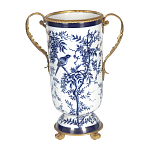 Ваза с бронзовыми ручками и синим цветочным узором Blue & White Ornament варинант исполнения - 1 | Loft Concept в Твери