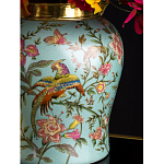 Ваза округлой формы из фарфора с рисунком и бронзовой крышкой Turquoise Blooming Garden варинант исполнения - 3 | Loft Concept в Твери