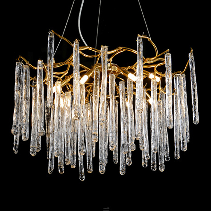 Люстра на подвесе с каркасом из металла и прозрачными подвесками из стекла Droplet Chandelier Золотой Прозрачный Люстра на подвесе с каркасом из металла и прозрачными подвесками из стекла Droplet Chandelier Золотой Прозрачный в Твери | Loft Concept