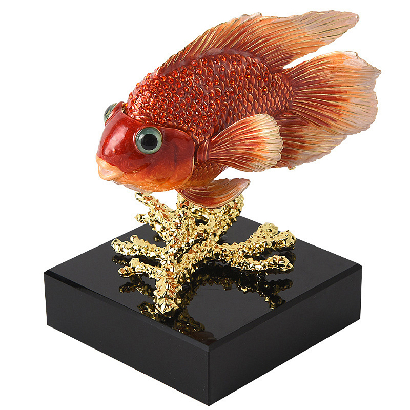 Статуэтка декоративная Рыбка-попугай Inhabitants of the Seas Оранжевый Черный Золотой в Твери | Loft Concept 