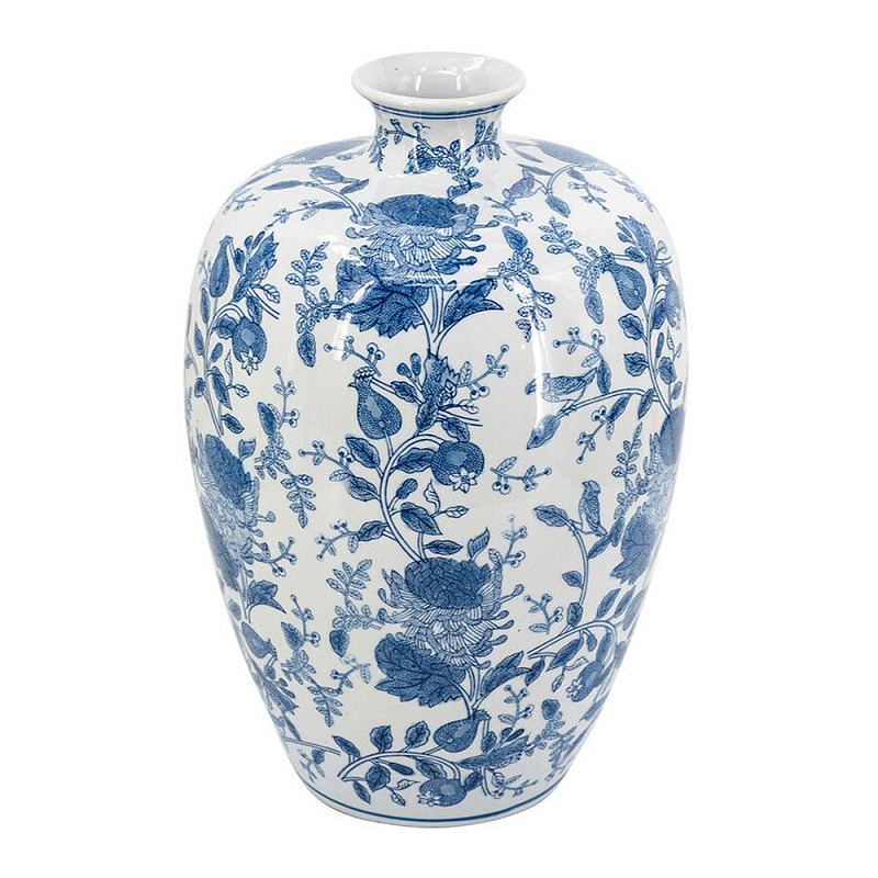 Ваза фарфоровая с узким горлышком и синими цветочными мотивами Independence Голубой Белый в Твери | Loft Concept 