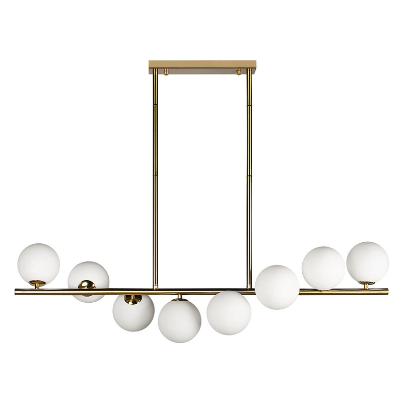 Люстра на штанге с 8-ю белыми шарообразными плафонами Bubble Chandelier Белый Золотой Люстра на штанге с 8-ю белыми шарообразными плафонами Bubble Chandelier Белый Золотой в Твери | Loft Concept