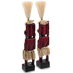 Комплект из 2-х деревянных статуэток Asmat Straw Headdress Statuettes Red Tattoo варинант исполнения - 2 | Loft Concept в Твери