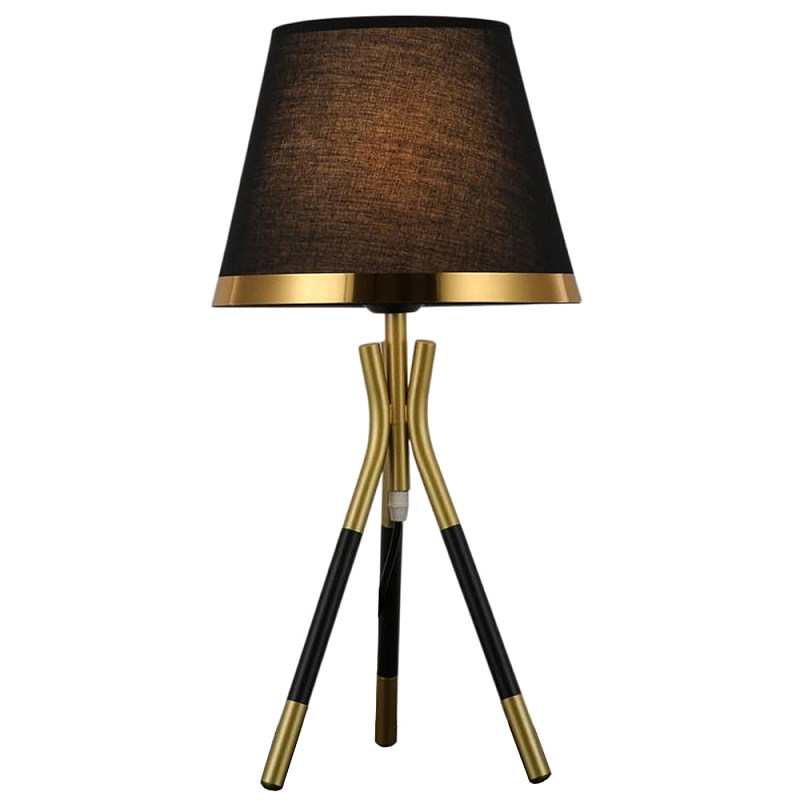 Настольная лампа с коричневым тканевым абажуром Black Tripod Черный Золотой Коричневый в Твери | Loft Concept 