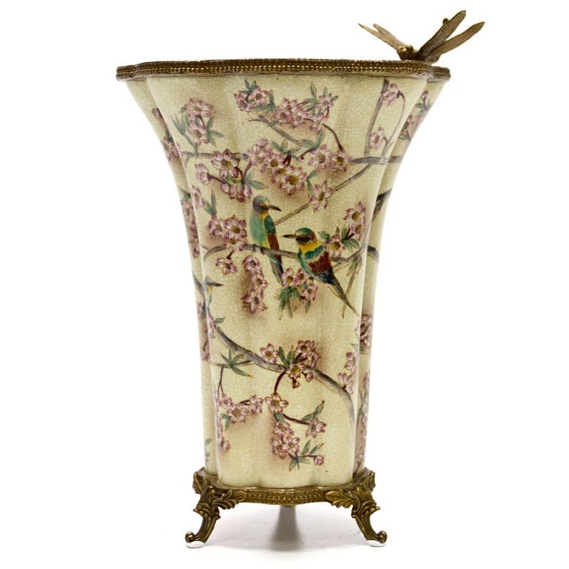 Фарфоровая ваза Vase Birds in Sakura Бежевый Бронза Фарфоровая ваза Vase Birds in Sakura Бежевый Бронза в Твери | Loft Concept
