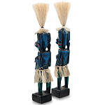 Комплект из 2-х деревянных статуэток Asmat Straw Headdress Statuettes Blue Red варинант исполнения - 2 | Loft Concept в Твери