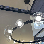 Люстра подвесная круглая с 12-ю прозрачными куполообразными плафонами и черным металлическим основанием Flos Wireline Lighting варинант исполнения - 6 | Loft Concept в Твери