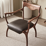 Стул деревянный с мягким сиденьем из коричневой натуральной кожи Moon Walnut Furniture варинант исполнения - 5 | Loft Concept в Твери