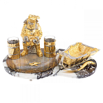 Икорница со стопками с декором "Рыбак с санями" с гравировкой на подставке из натуральных камней Агат Мрамор Decorative Cavair Dishes варинант исполнения - 1 | Loft Concept в Твери
