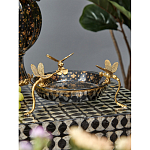 Блюдо черного цвета из фрафора на бронзовых ножках в виде стрекоз Eden Garden варинант исполнения - 3 | Loft Concept в Твери