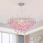 Люстра серебрянная с розовыми стеклянными подвесками в форме капель FAIRYTREE Light варинант исполнения - 1 | Loft Concept в Твери