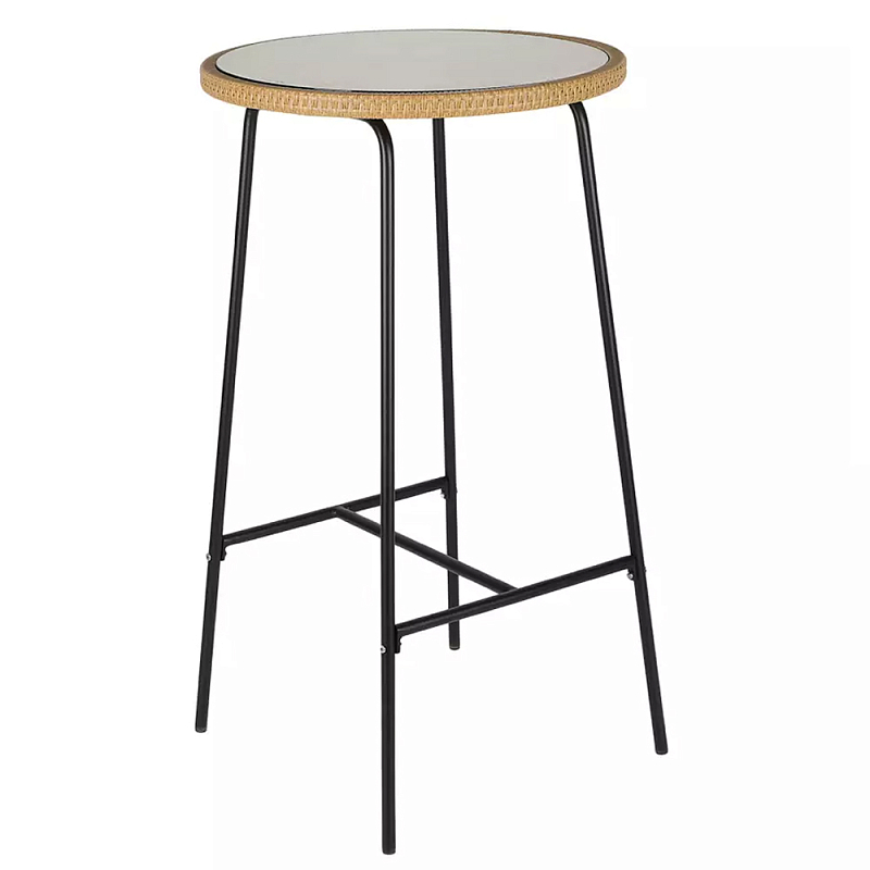 Барный столик с круглой плетеной столешницей Wicker Table Top Черный Бежевый Барный столик с круглой плетеной столешницей Wicker Table Top Черный Бежевый в Твери | Loft Concept