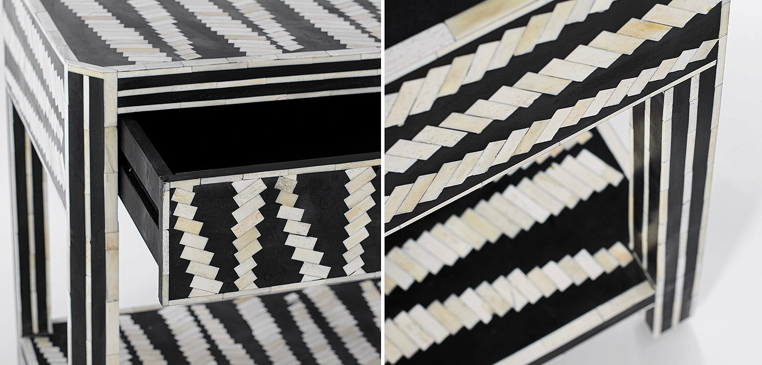 Тумбочка Black&white Indian Bone Inlay nightstand Тумбочка Black&white Indian Bone Inlay nightstand - Loft-Concept в Твери