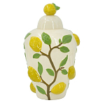 Ваза с крышкой кремового цвета и объемным рисунком лимонов и листьев Lemon Delight варинант исполнения - 1 | Loft Concept в Твери