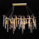 Люстра линейная золотого цвета с декоративными ветвями и длинными стеклянными подвесками в форме сосулек Droplet Chandelier варинант исполнения - 2 | Loft Concept в Твери