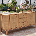 Длинный комод из ротанга с дверцами и ящиками Simone Rattan Chest of Drawers варинант исполнения - 8 | Loft Concept в Твери