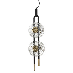 Подвесной светильник с 2-мя прозрачными стеклянными плафонами и золотистыми центральными вставками Virelia 