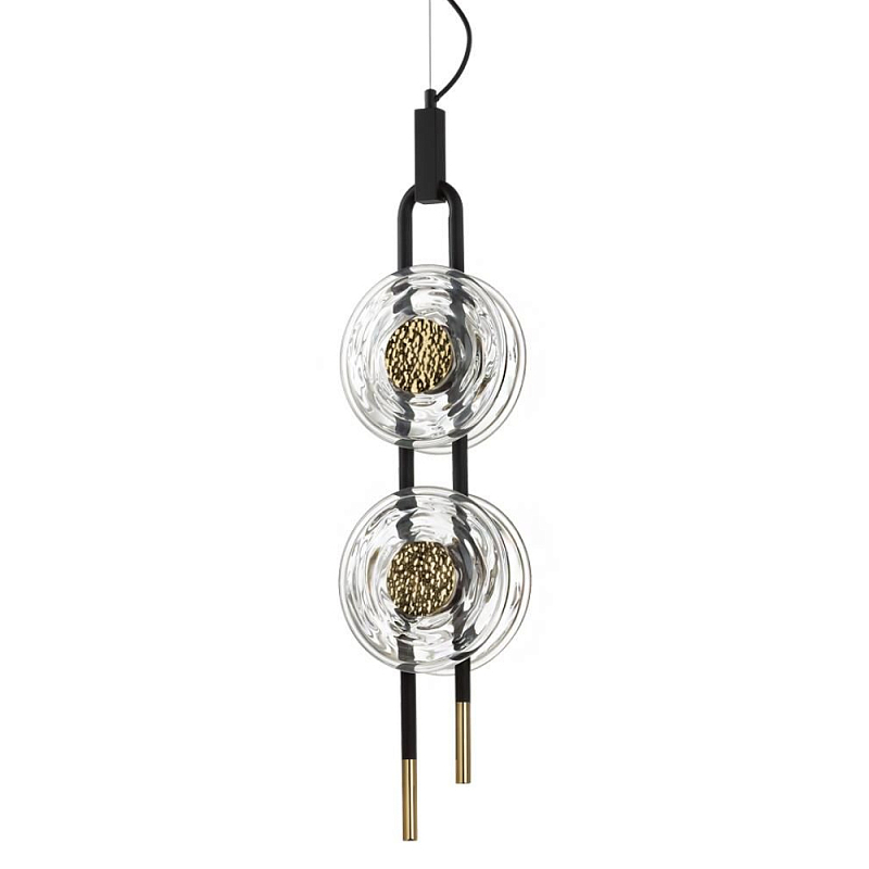 Подвесной светильник с 2-мя прозрачными стеклянными плафонами и золотистыми центральными вставками Virelia  Черный Прозрачное Стекло Золотой в Твери | Loft Concept 