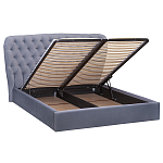 Кровать двуспальная серая с основанием из массива дерева с мягким изголовьем Velour Beds варинант исполнения - 2 | Loft Concept в Твери