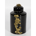 Банка с крышкой из фарфора с бронзовым цветочным элементом Eden Garden варинант исполнения - 3 | Loft Concept в Твери