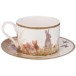 Чайная пара из фарфора с изображением собаки и зайцев 300 мл Hunting Porcelain Collection варинант исполнения - 1 | Loft Concept в Твери