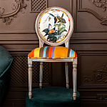 Стул бежевый в разноцветную полоску из натурального бука с изображением птиц и цветов Blooming Birds Colorful Stripes Chair варинант исполнения - 10 | Loft Concept в Твери