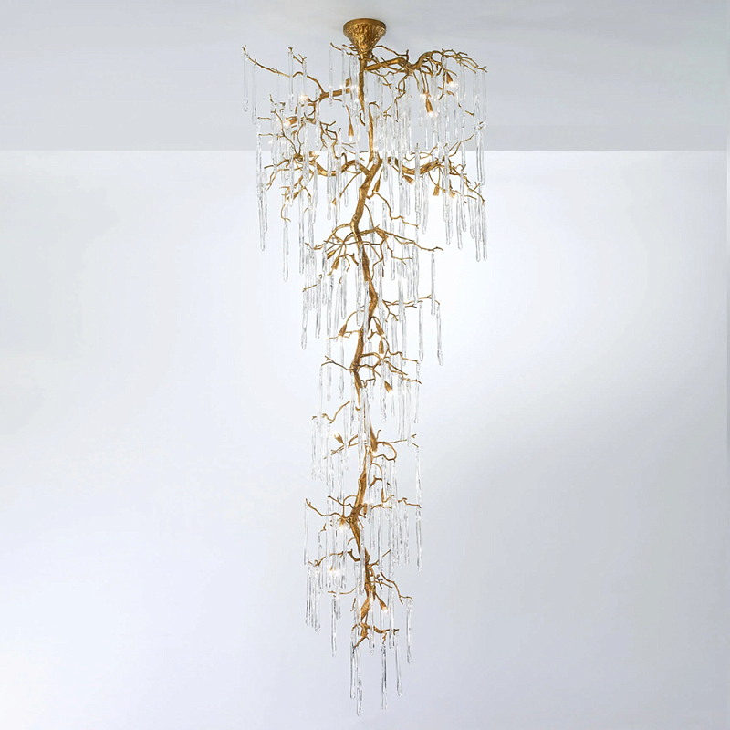 Люстра большая каскадная с прозрачными подвесками в форме капель Droplet Chandelier Золотой Прозрачный Люстра большая каскадная с прозрачными подвесками в форме капель Droplet Chandelier Золотой Прозрачный в Твери | Loft Concept