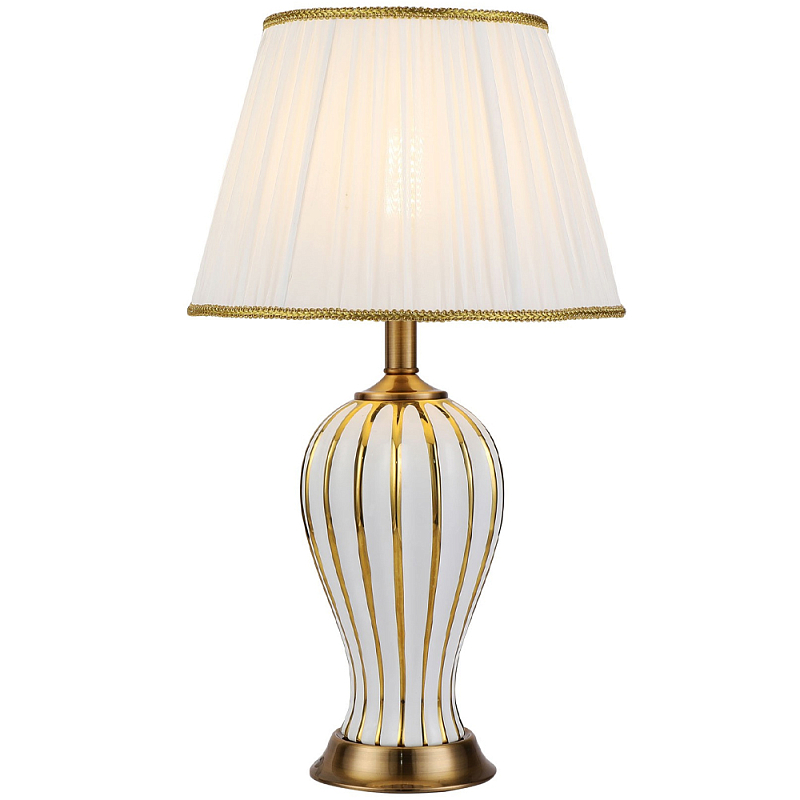 Настольная лампа с абажуром Celestina White Gold Lampshade Table Lamp Белый Золотой Настольная лампа с абажуром Celestina White Gold Lampshade Table Lamp Белый Золотой в Твери | Loft Concept