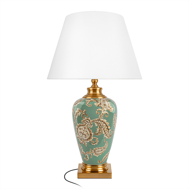 Настольная лампа бирюзовая с цветочным принтом Turquoise Flight Белый Бирюзовый Бронза в Твери | Loft Concept 