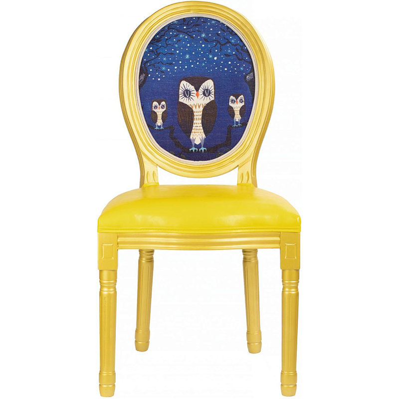 Стул Night owls with yellow design Желтый Синий Коричневый Стул Night owls with yellow design Желтый Синий Коричневый в Твери | Loft Concept