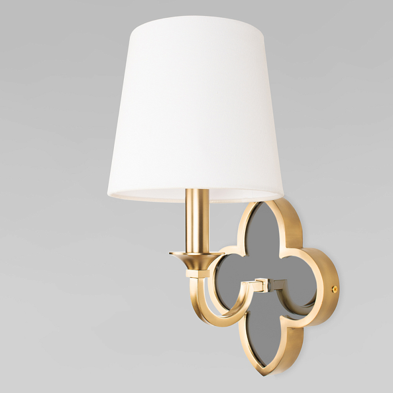 Бра с белым текстильным абажуром и фигурным основанием с зеркальной вставкой Vitorino Белый Черный Никель Латунь в Твери | Loft Concept 