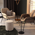 Банкетка круглая бежевый велюр на 4-х металлических ножках черного цвета SANJAY варинант исполнения - 5 | Loft Concept в Твери