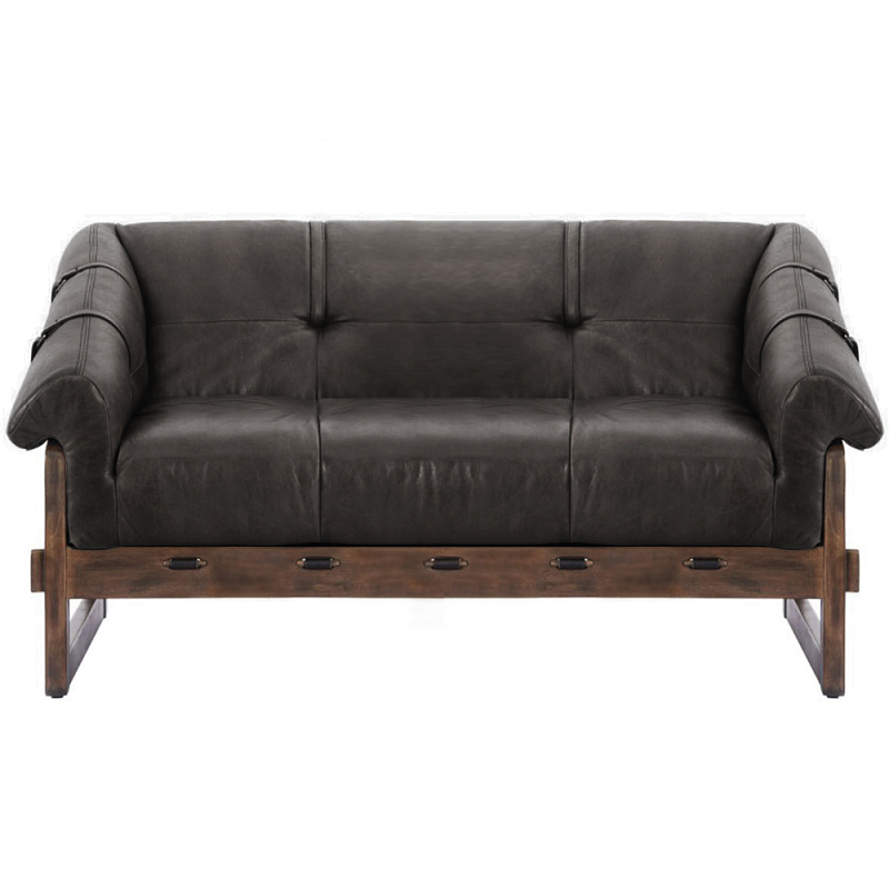 Двухместный диван Duncan винтажная черная кожа Черный Коричневый в Твери | Loft Concept 