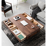 Кофейный стол из массива дерева с выдвижными ящиками Coffee Walnut Table варинант исполнения - 2 | Loft Concept в Твери