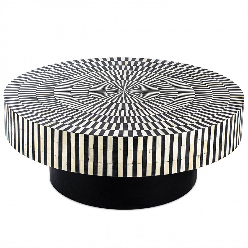 Журнальный стол Round Indian Bone Inlay coffee table Черно-белый Журнальный стол Round Indian Bone Inlay coffee table Черно-белый в Твери | Loft Concept